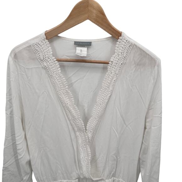 La Blanca White Crochet Lace Trim Romper Swim Coverup // L - Picture 3 of 7